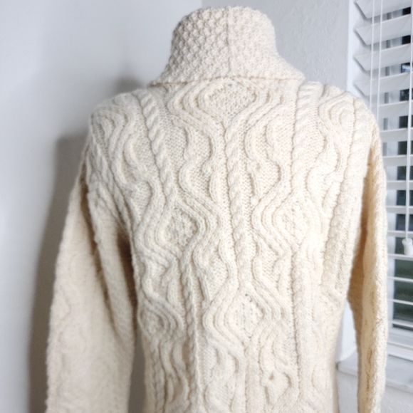 INIS CRAFTS Merino Wool Chunky Knit Cardigan Cream M. - Picture 7 of 9